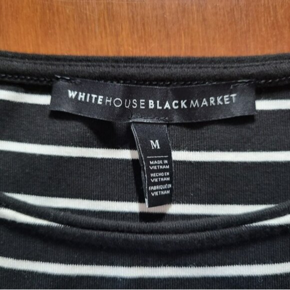 WHBM Casual Dress Striped Black White Knit Shift Medium Cutout Cold Shoulder - Picture 6 of 8